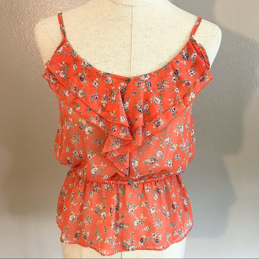 Soprano Orange Floral Ruffled Peplum Top